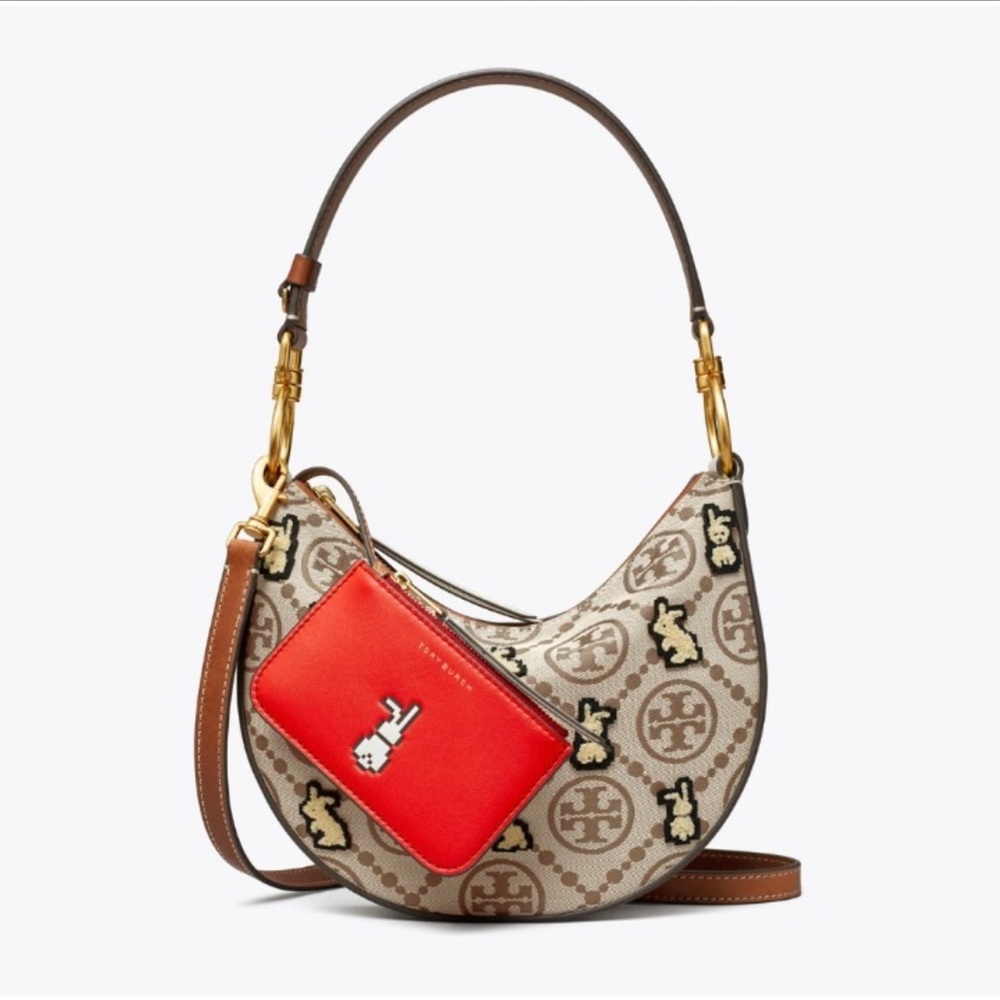 Tory Burch BNWT Lunar New Year Mini T Monogram Reva Rabbit Crescent Bag